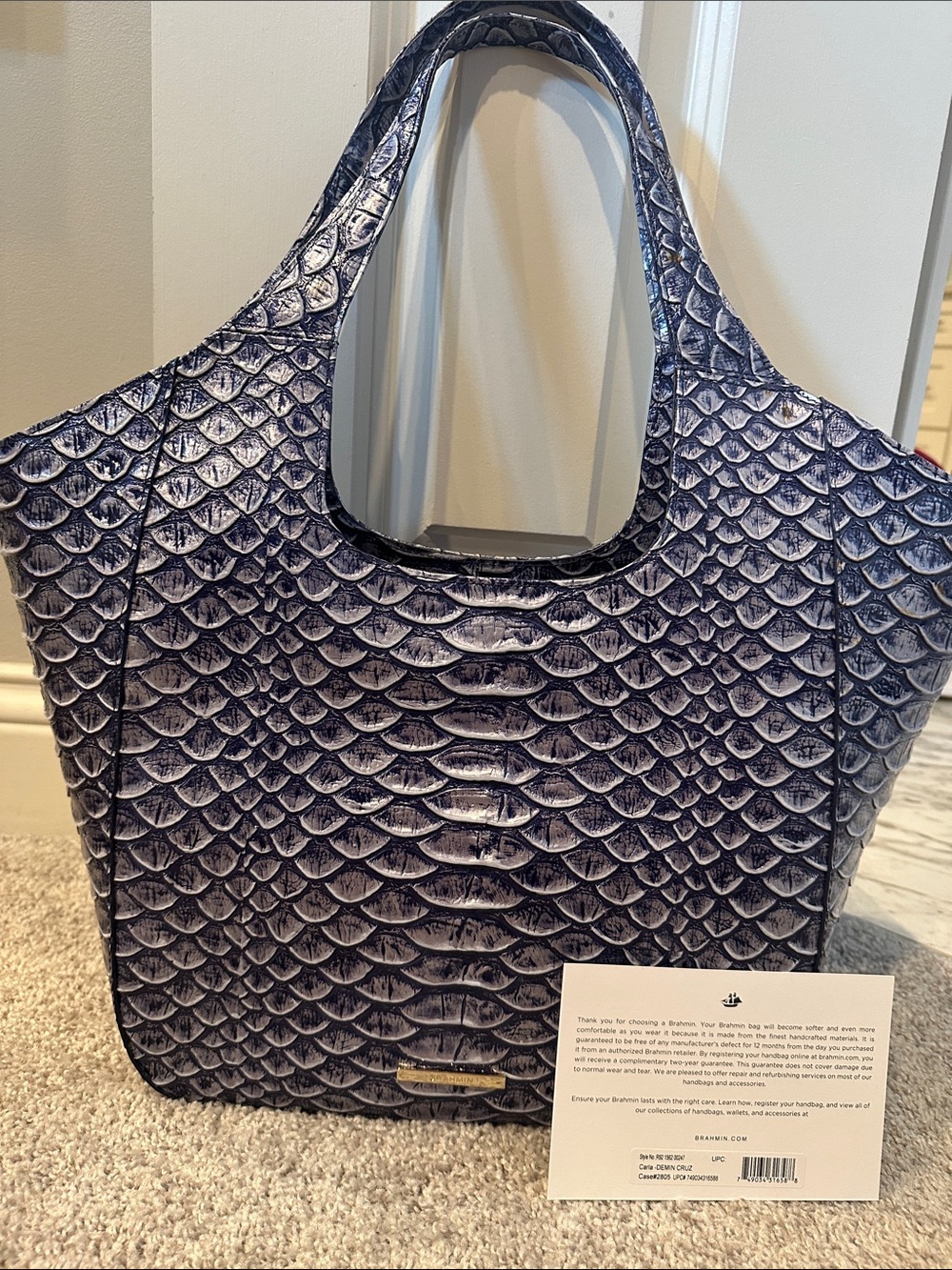 Brahmin Indigo Croc-Embossed Tote